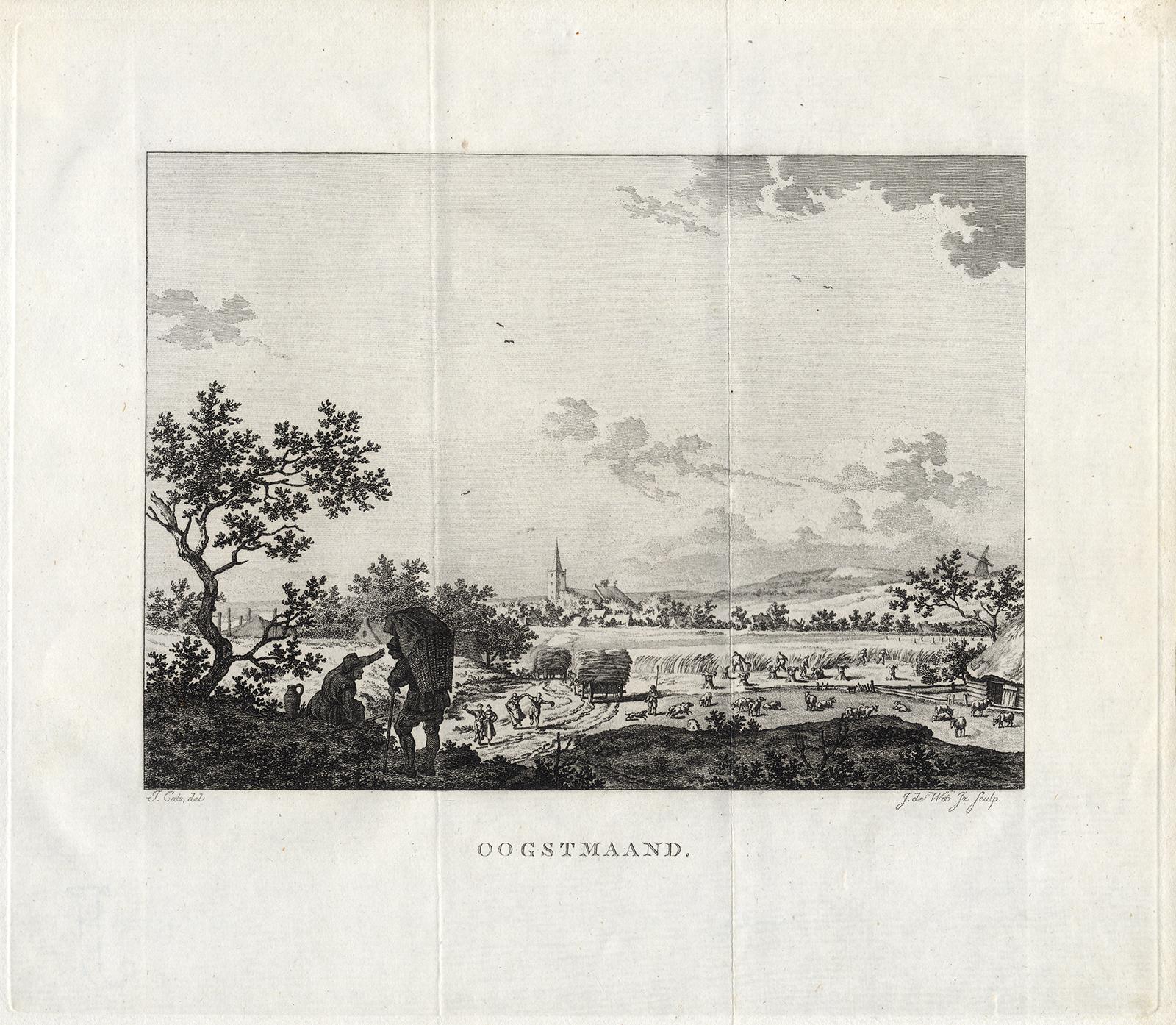 Antique Master Print-HARVEST-GRAIN-SCYTHE-CART-De Wit-Cats-ca. 1780 [ ]