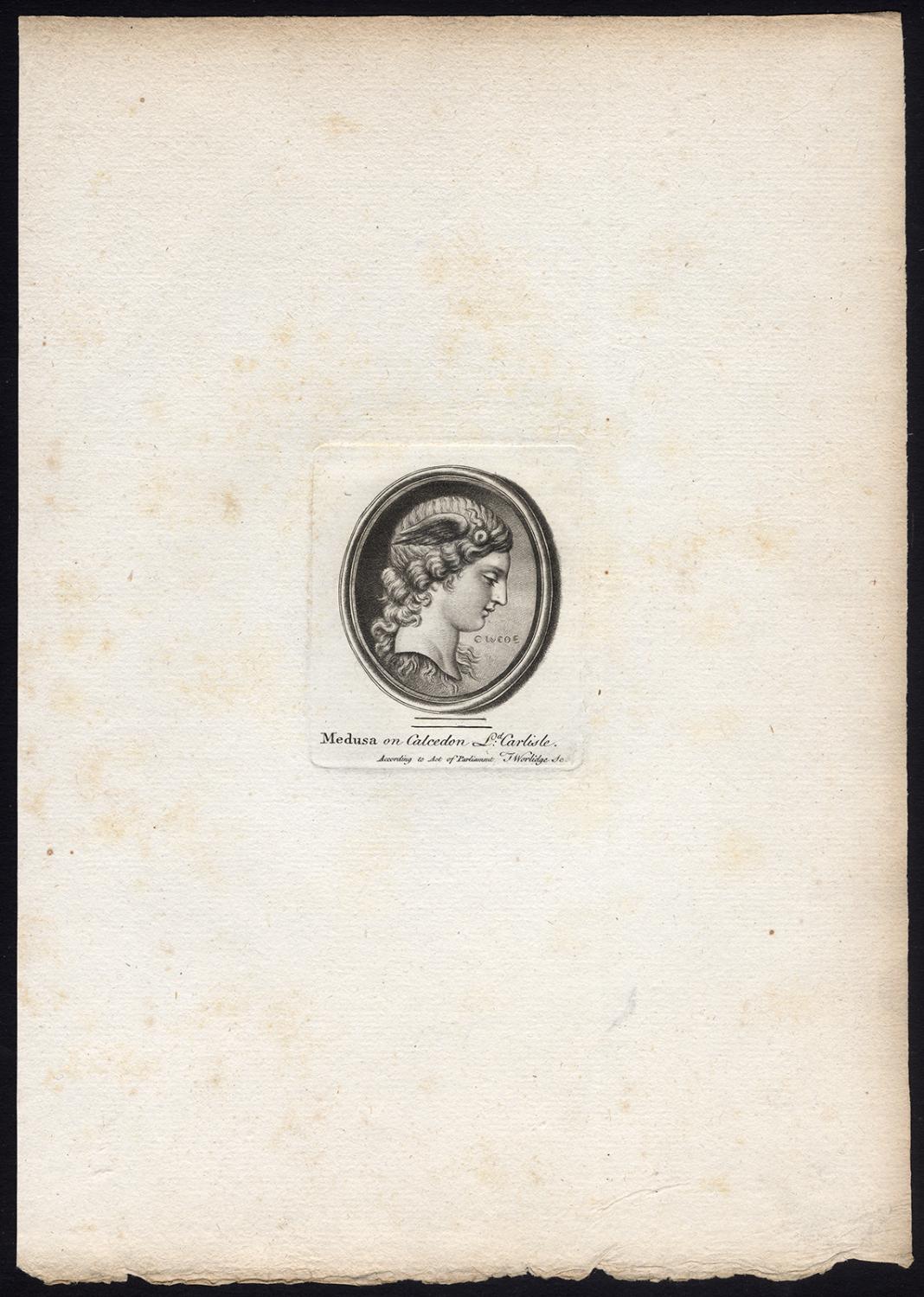 Antique Print-MEDUSA-WINGED TIARA-MYTHOLOGY-Worlidge-1768 [ ]