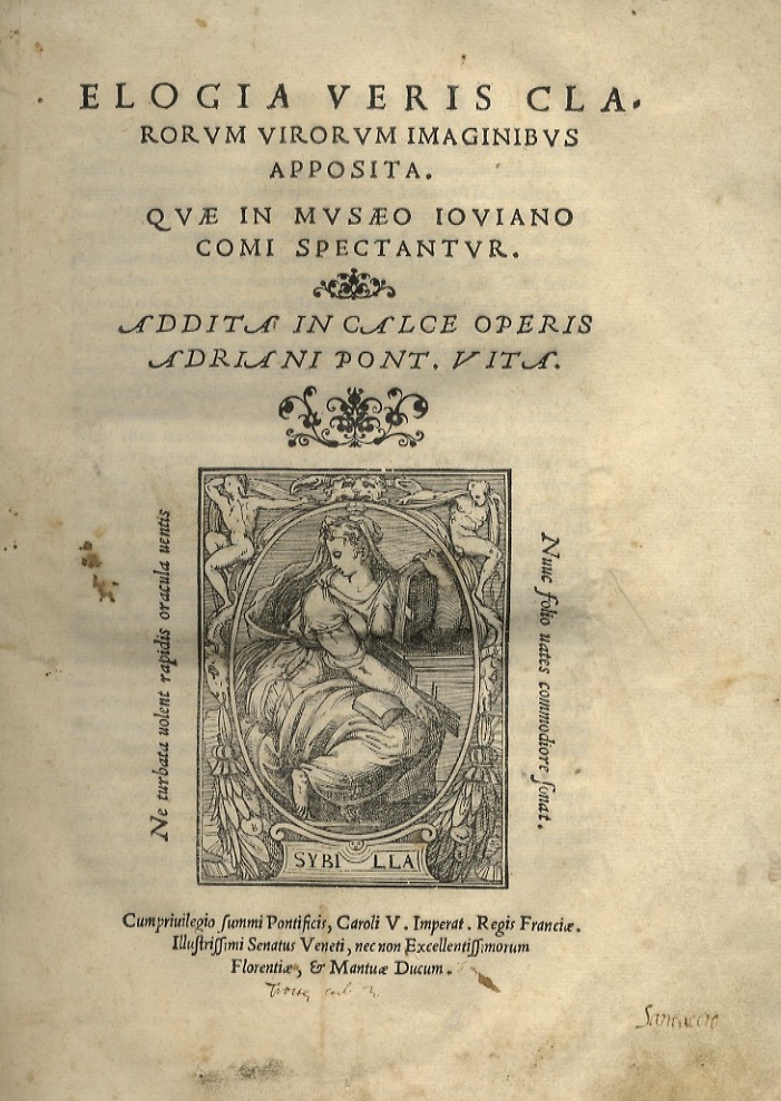 Abebooks Elogia veris clarorum virorum imaginibus apposita. Quae in Musaeo Ioviano Comi spectantur. Addita in calce operis Adriani Pont. vita. Venetiis apud Michaelem Tramezinum 1546. [Legato con:] NAUGERIUS A. Orationes duae ca