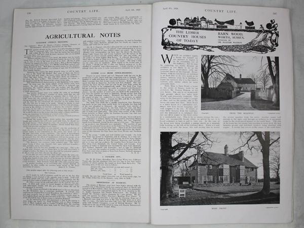 Original Issue of Country Life Magazine Dated April 4th 1925 with an article on Barn Wood, Worth in Sussex. With a Portrait Frontispiece of H. H. Pri