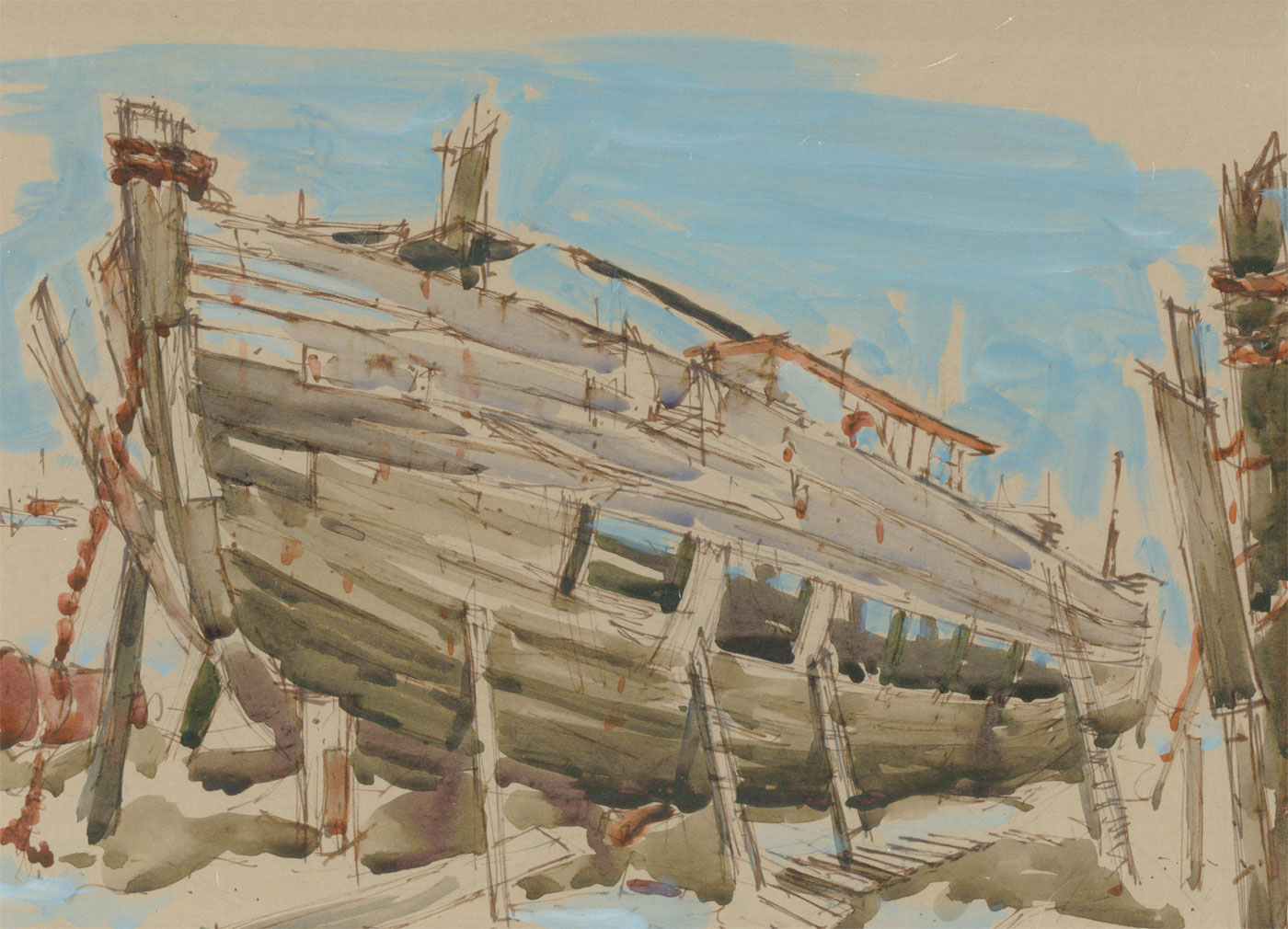 Framed Contemporary Watercolour - Shipyard Study: Art / Print / Poster ...