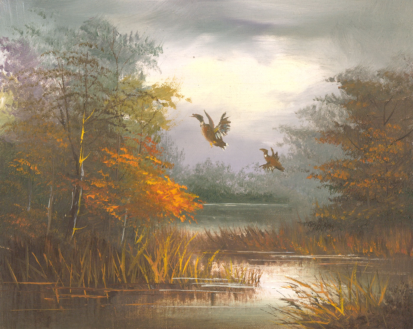 Contemporary Acrylic Ducks Over a Pond Art / Print / Poster Sulis