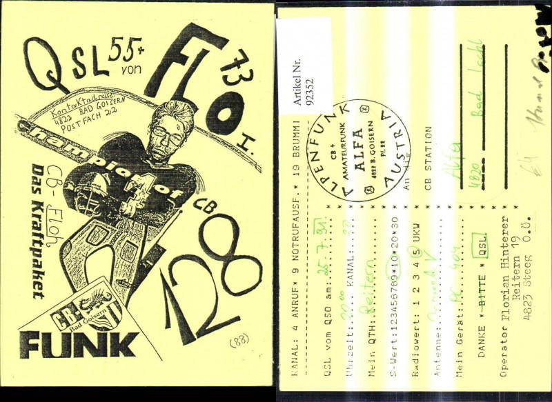 92352,QSL CB Karte Bad Goisern Champion of CB Alpenfunk Alfa Austria