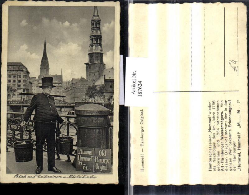 187624,Hamburg Hummel Wasserträger Mann Zylinder Blick auf u. Nikolaikirche Ortsansicht: Manuscript&nbsp;/&nbsp;Paper&nbsp;Collectible | Versandhandel Lehenbauer