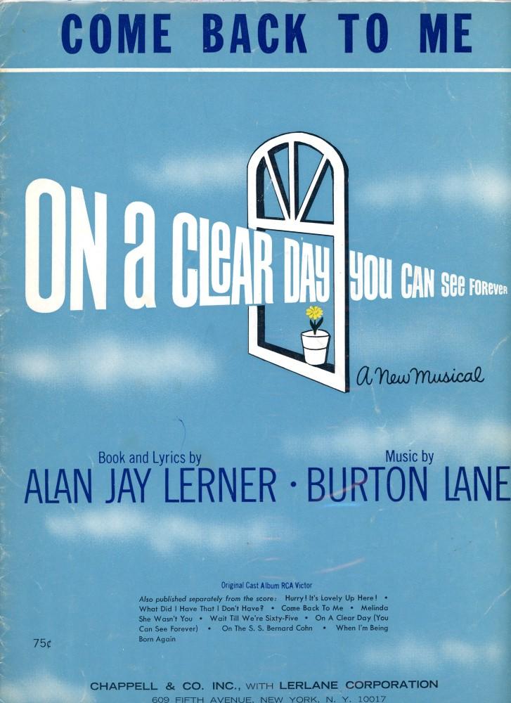 Come Back To Me On A Clear Day You Can See Forever Sheet Music Vocal Piano By Alan Jay Lerner Book Lyrics Burton Lane Music Very Good Soft Cover Sheet Music Come Back To Me On A Clear Day You Can See Forever Sheet Music Vocal Piano By Alan Jay Lerner Book Lyrics Burton Lane Music Very Good Soft Cover Sheet Music