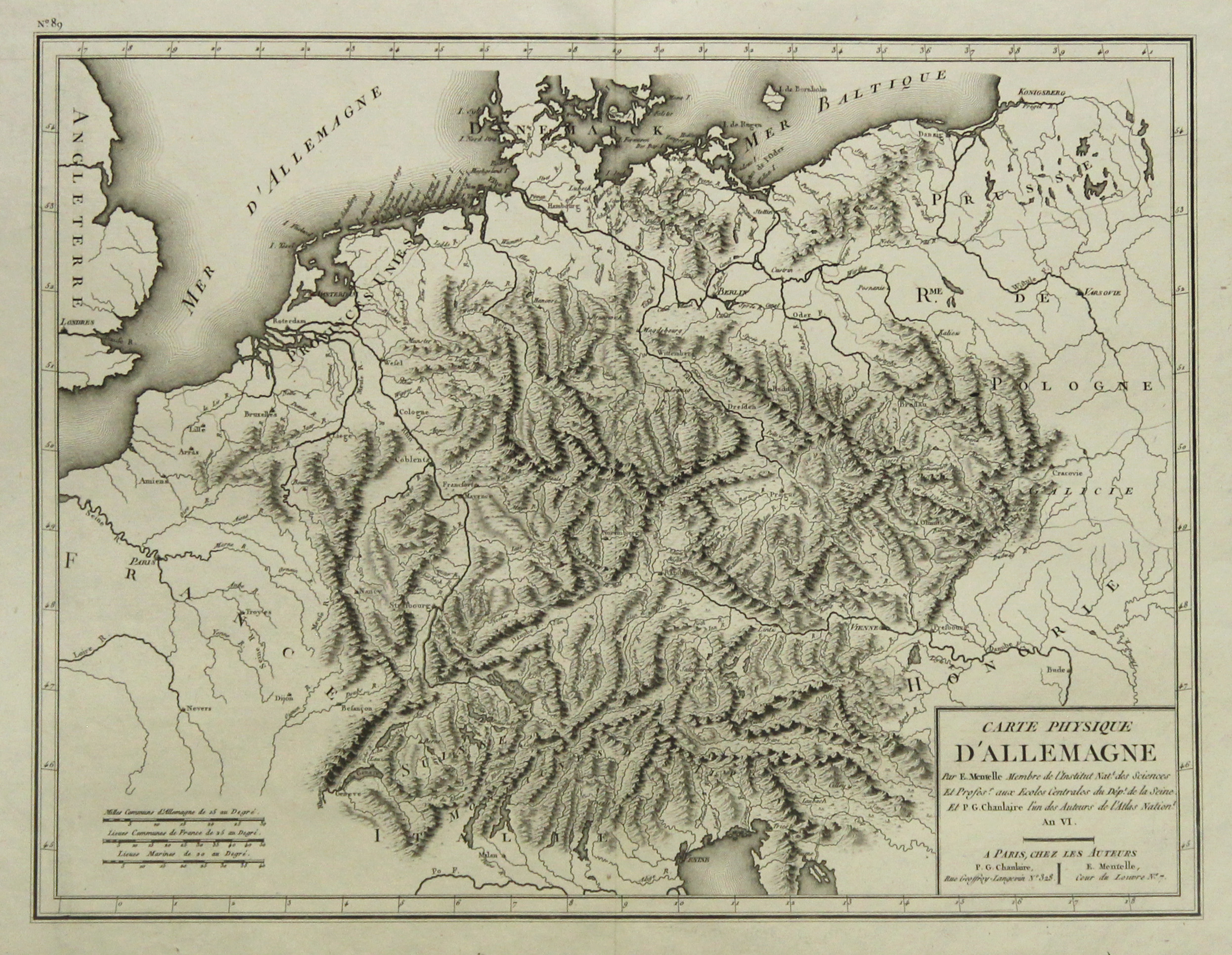 Kupferstich- Karte, v. P.G. Chanlaire und E. Mentelle, "Carte Physique