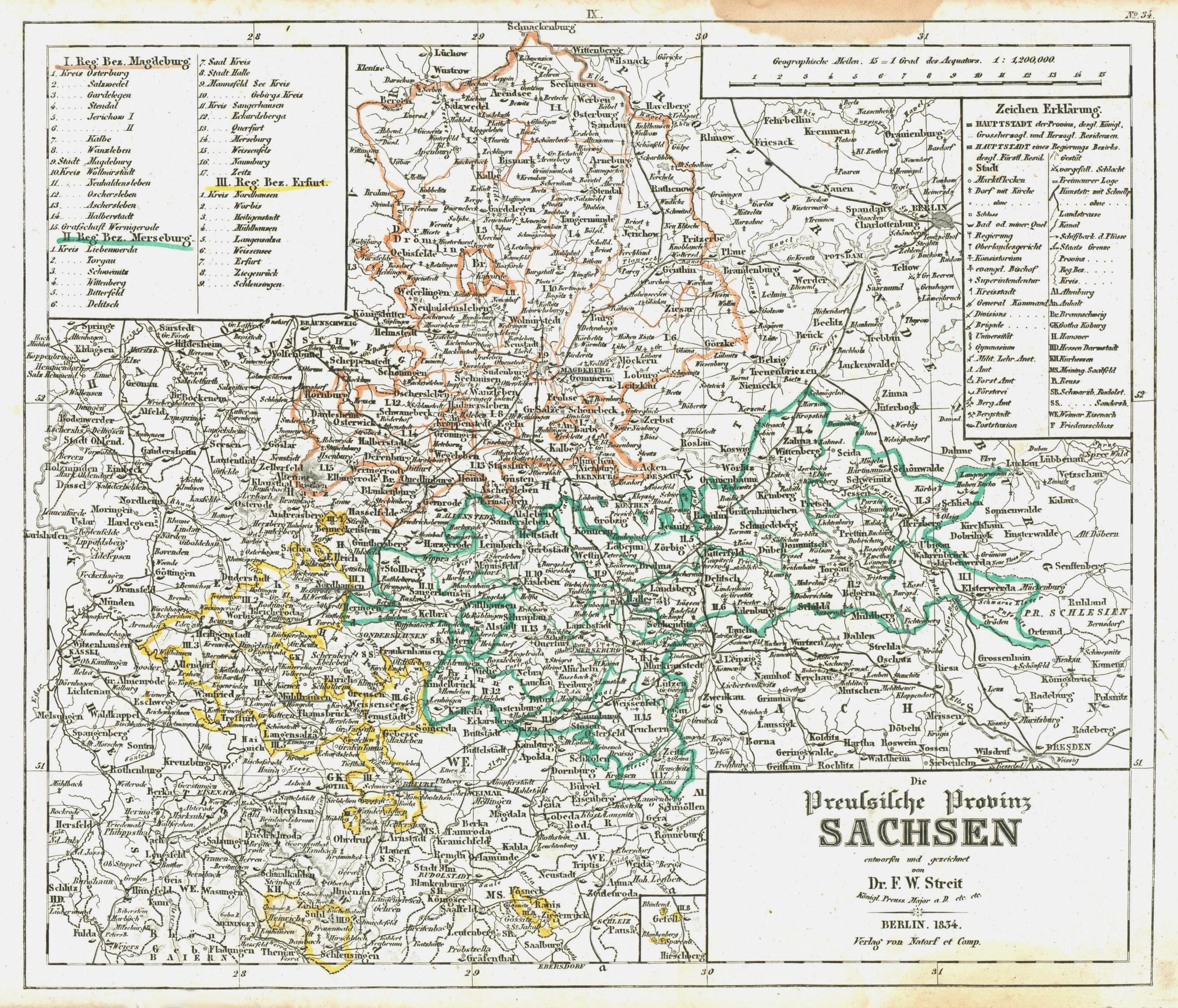 Stahlstich- Karte, v. Streit, "Die Preussische Provinz Sachsen". von
