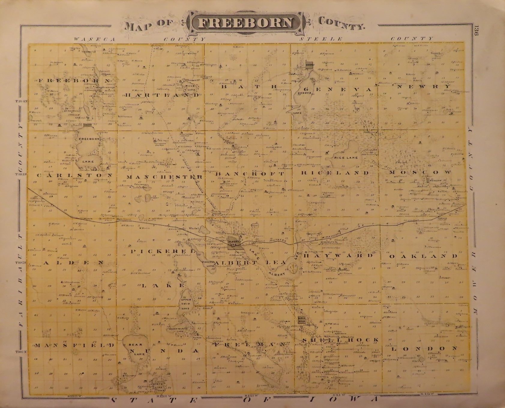 Map of Albert Lea 1874 from Illustrated Historical Atlas of the State