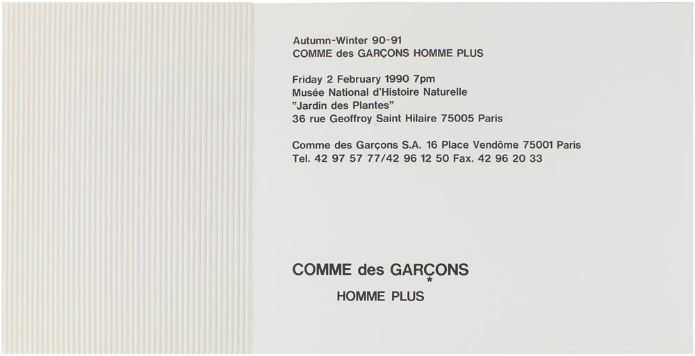 Comme des Garcons Homme Plus Autumn Winter 90 91 invitation de KAWAKUBO Rei 1990 Harper s Books ABAA