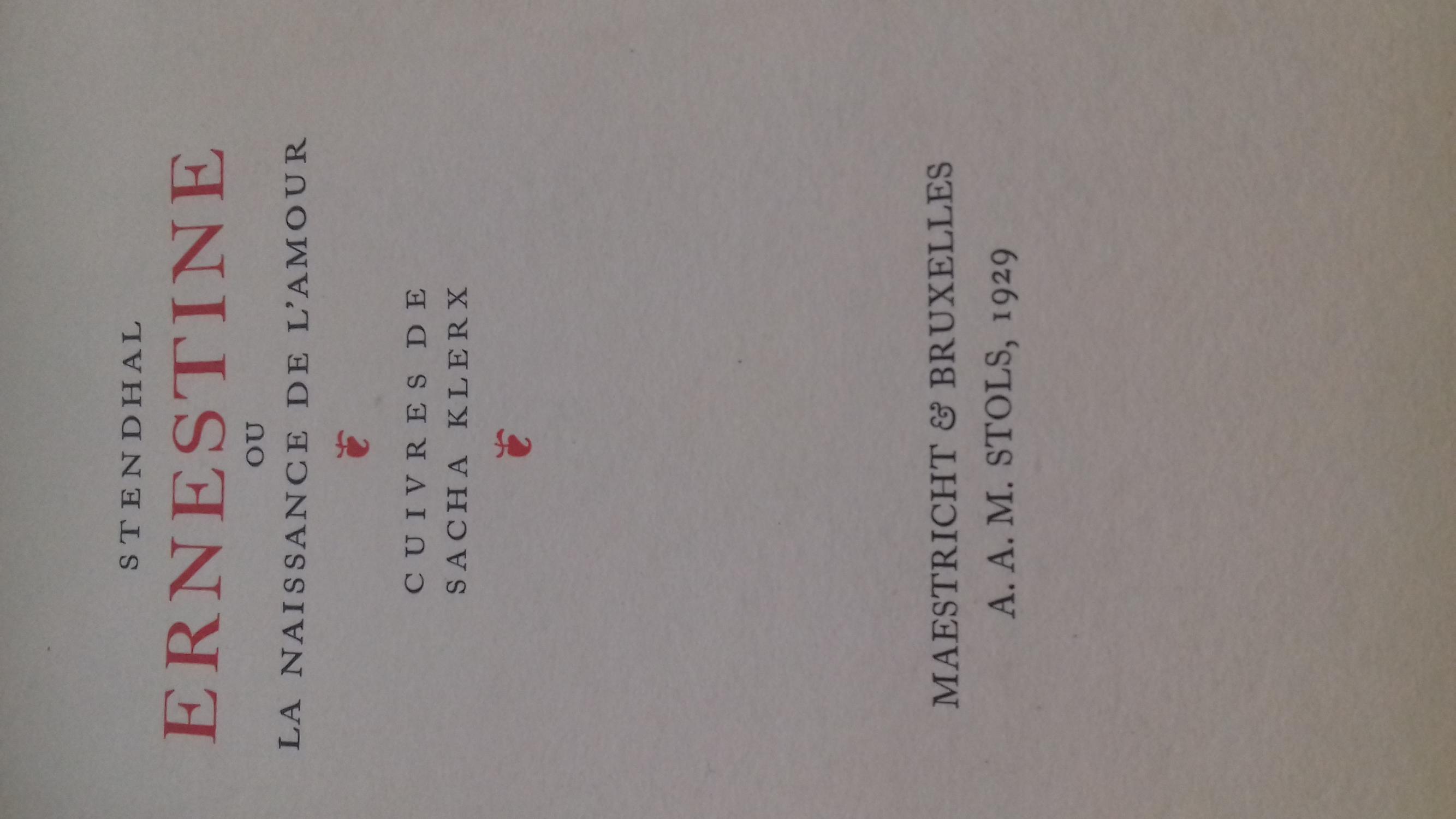 Ernestine Ou La Naissance De L Amour By Stendhal Tres Bon Couverture Souple 1929 Edition Originale Mblivres