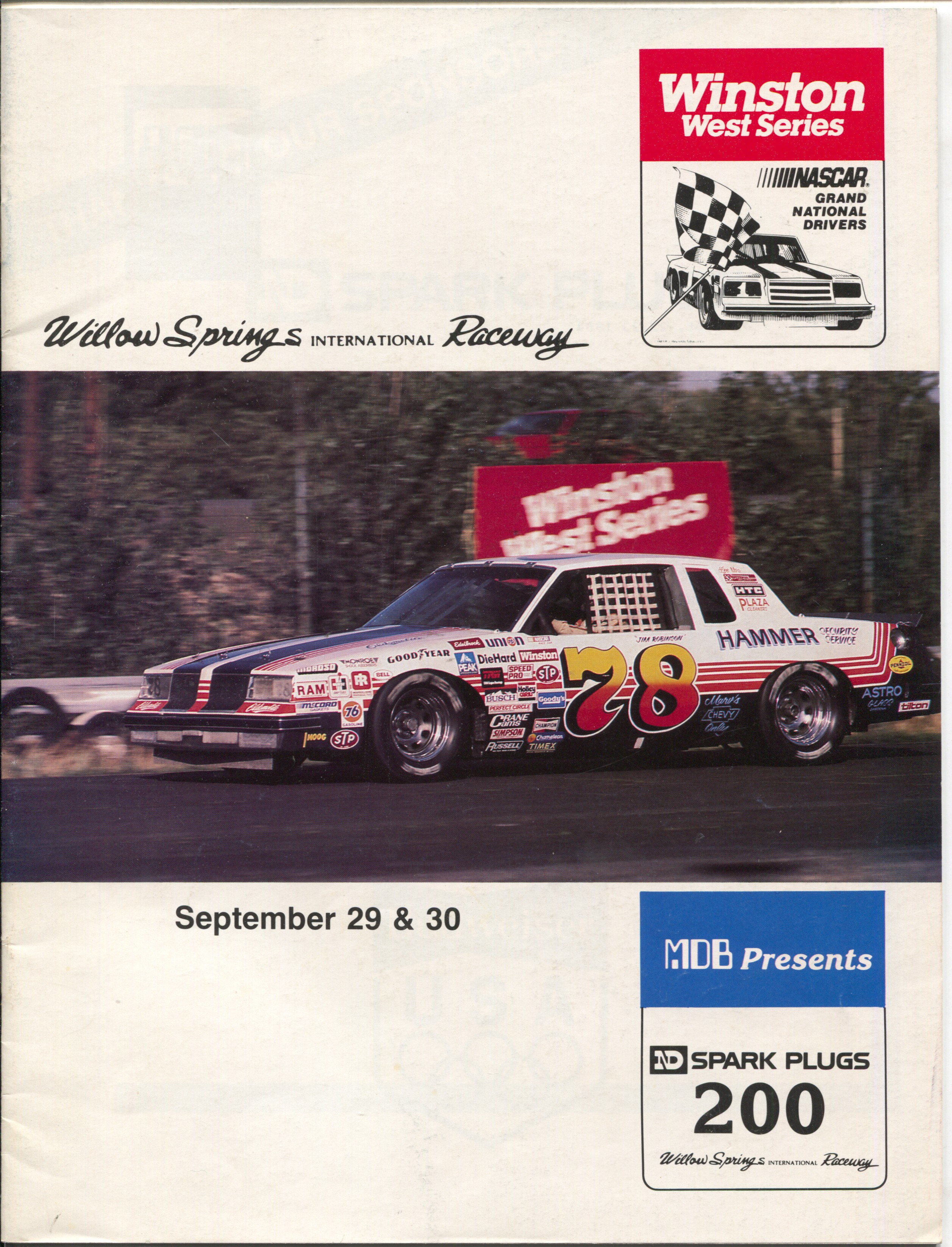 Willow Springs Raceway Auto Race Program 9/1984 NASCAR Winston WestVF