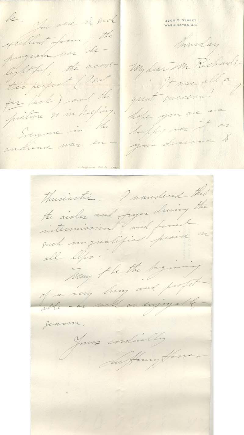 Lou Henry Hoover Praises an Actor: "You Were In Such Excellent Form" LOU HENRY HOOVER [ ]