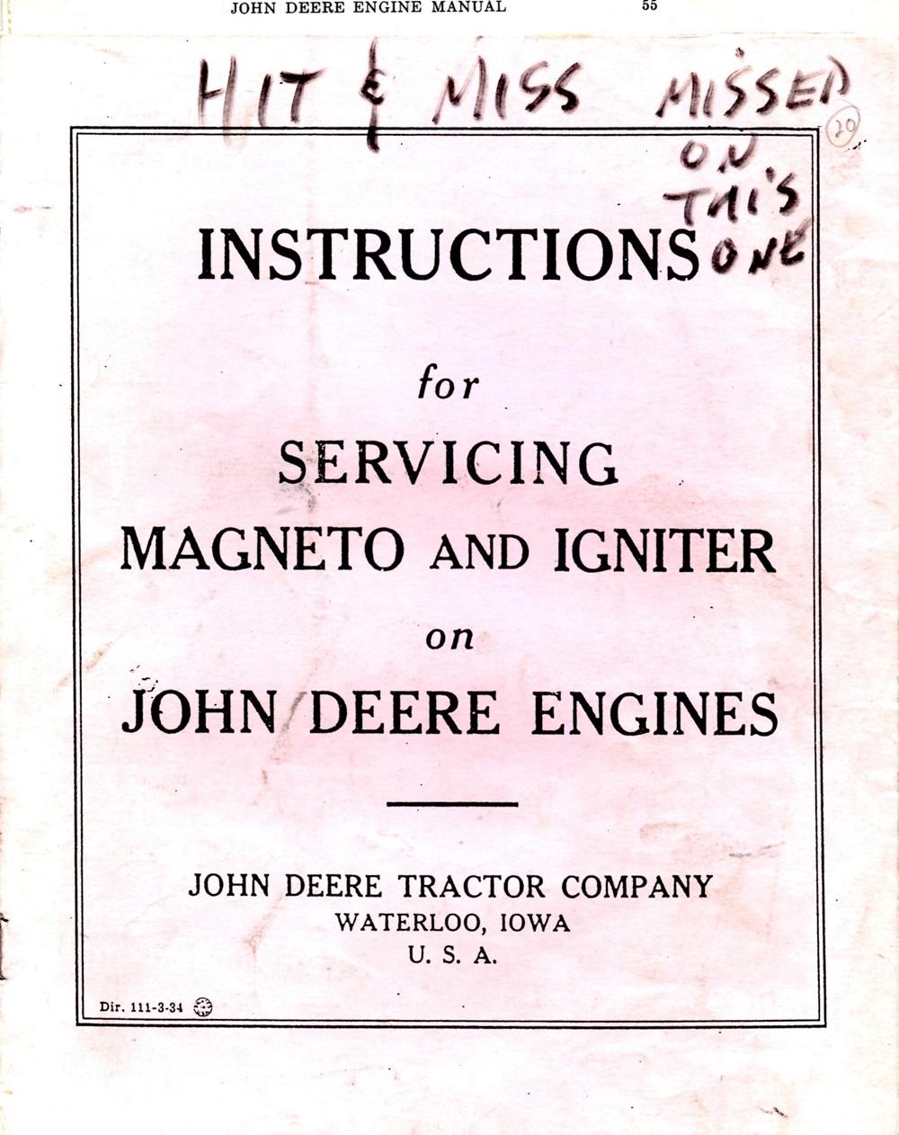 John Deere Magneto and Igniter Service Instructions 