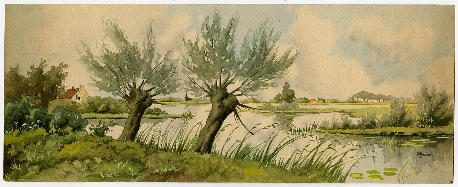 Antique DrawingPOLDERDUTCH LANDSCAPEPOLLARD WILLOWHoefmanca. 1970