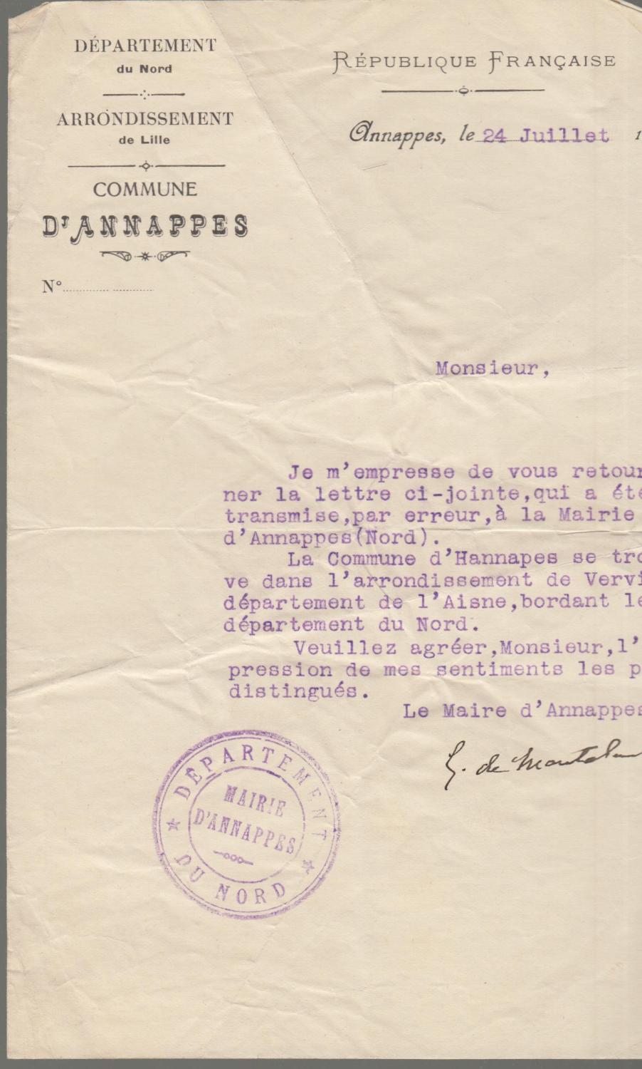 lettre dactylographiée