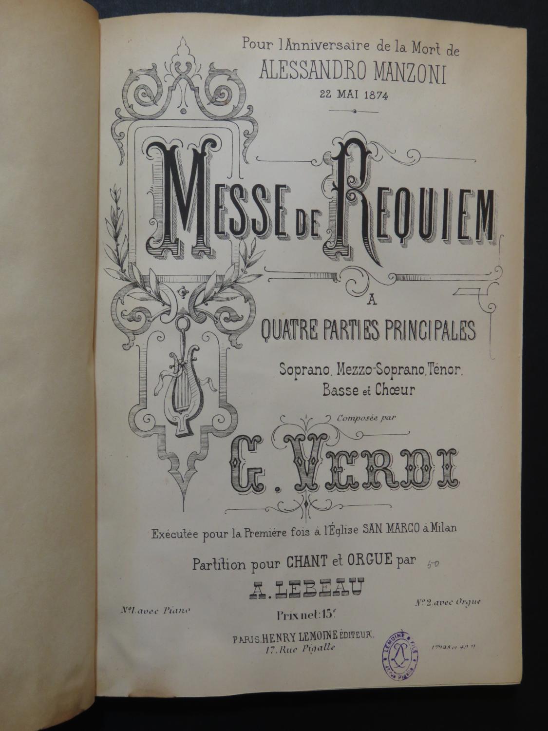 VERDI Giuseppe Requiem Chant Piano ca1885 by VERDI Giuseppe Requiem ...