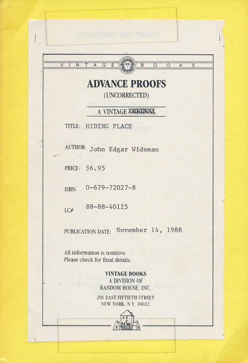 Hiding Place by Wideman, John Edgar: Very Good+ Softcover