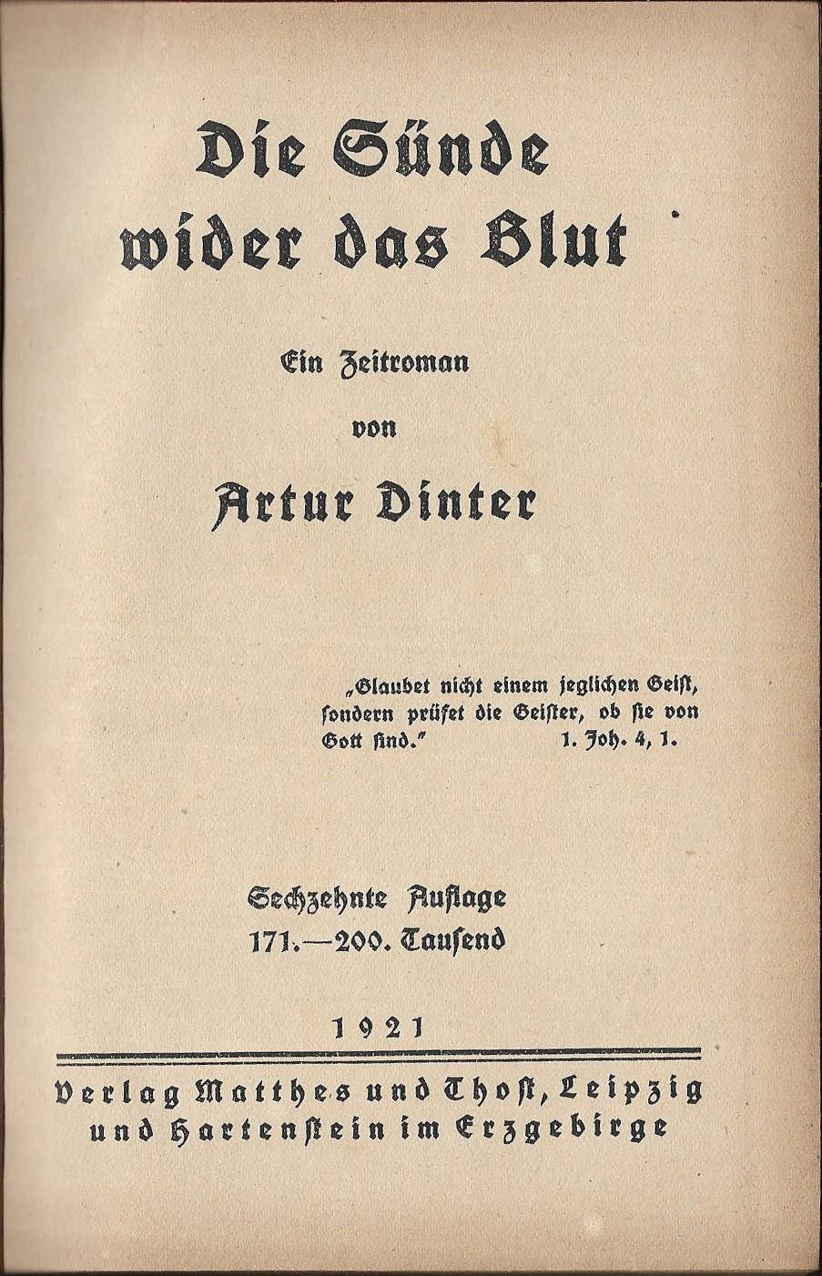 die suende wider das von artur dinter - ZVAB