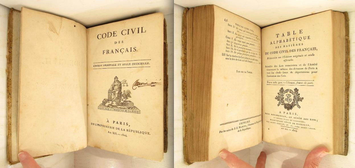 Code Civil Des Francais Edition Originale Et Seule Officielle Two Volumes In One Hardcover 1804 Hammer Mountain Book Halls Abaa