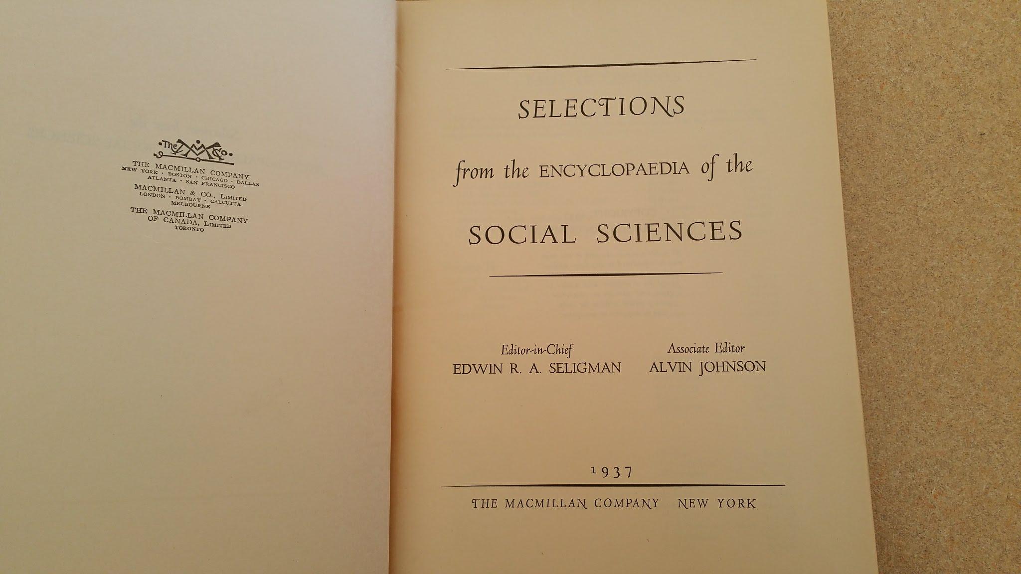 Selections from the Encyclopaedia of the Social Sciences by Seligman ...