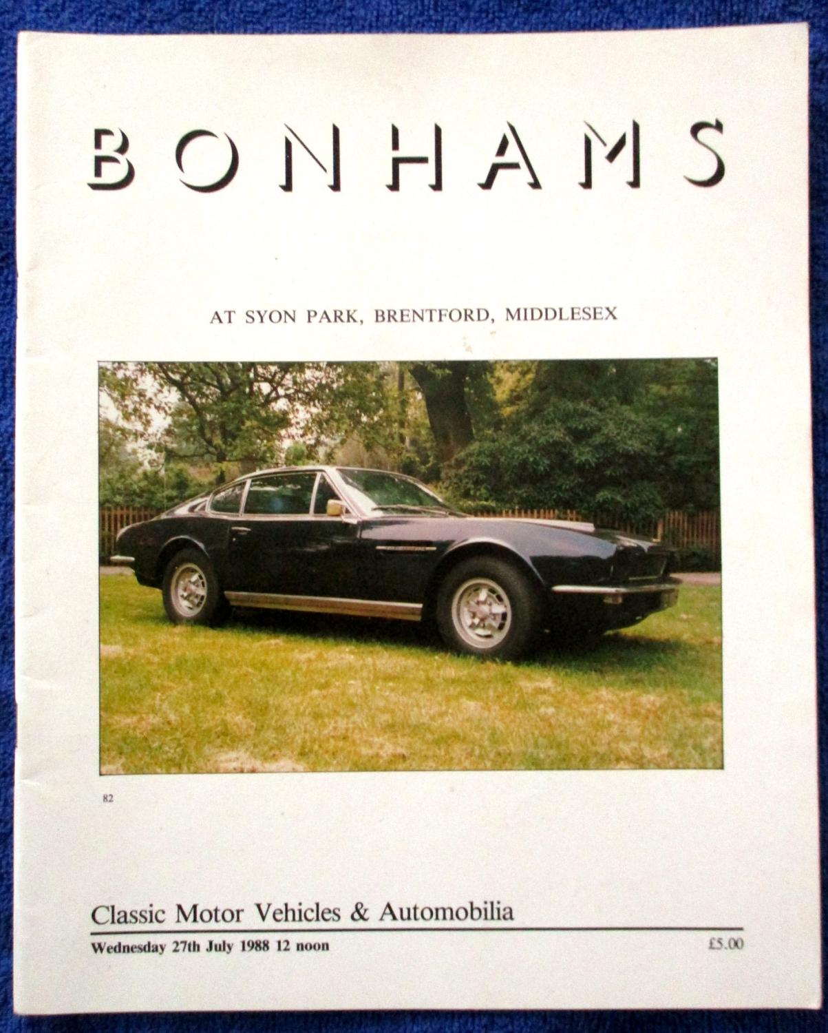 Classic Motor Vehicles and Automobilia 27 July 1988 Bonhams at Syon Park Brentford Motor Car