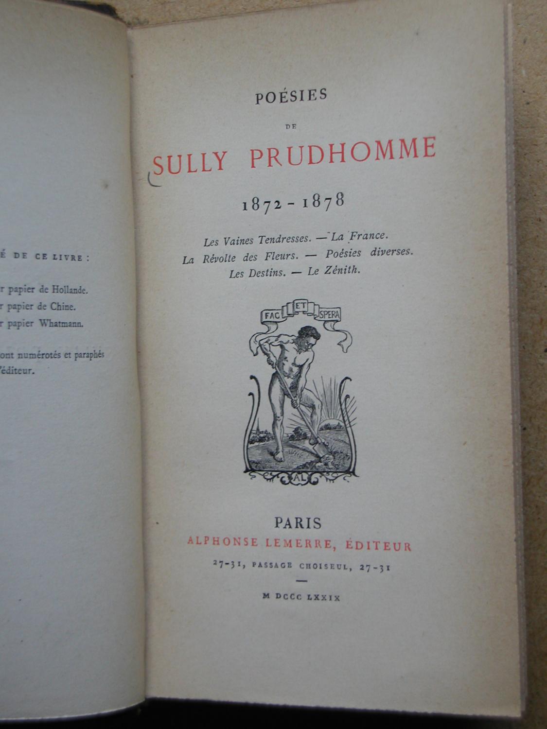 Poesies De Sully Prudhomme 1872-1878. by Prudhomme, Sully.: Good+ ...