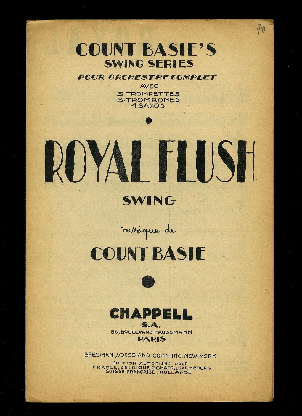Royal Flush (Swing) [Musicians Vintage French Piano Sheet Music] + Guitar, Trumpet, Trombone, Saxophone Parts Count Basie [William James "Count" Basi