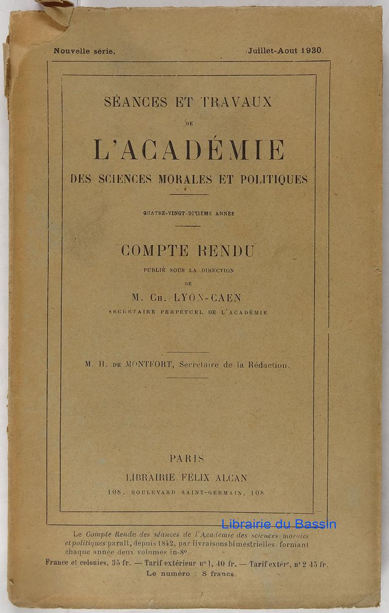 Séances et travaux de l'Académie des Sciences Morales et Politiques - Collectif