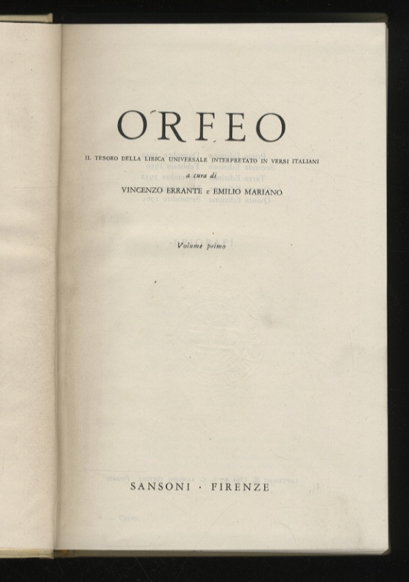 Abebooks Orfeo. Il tesoro della lirica universale interpretato in versi italiani