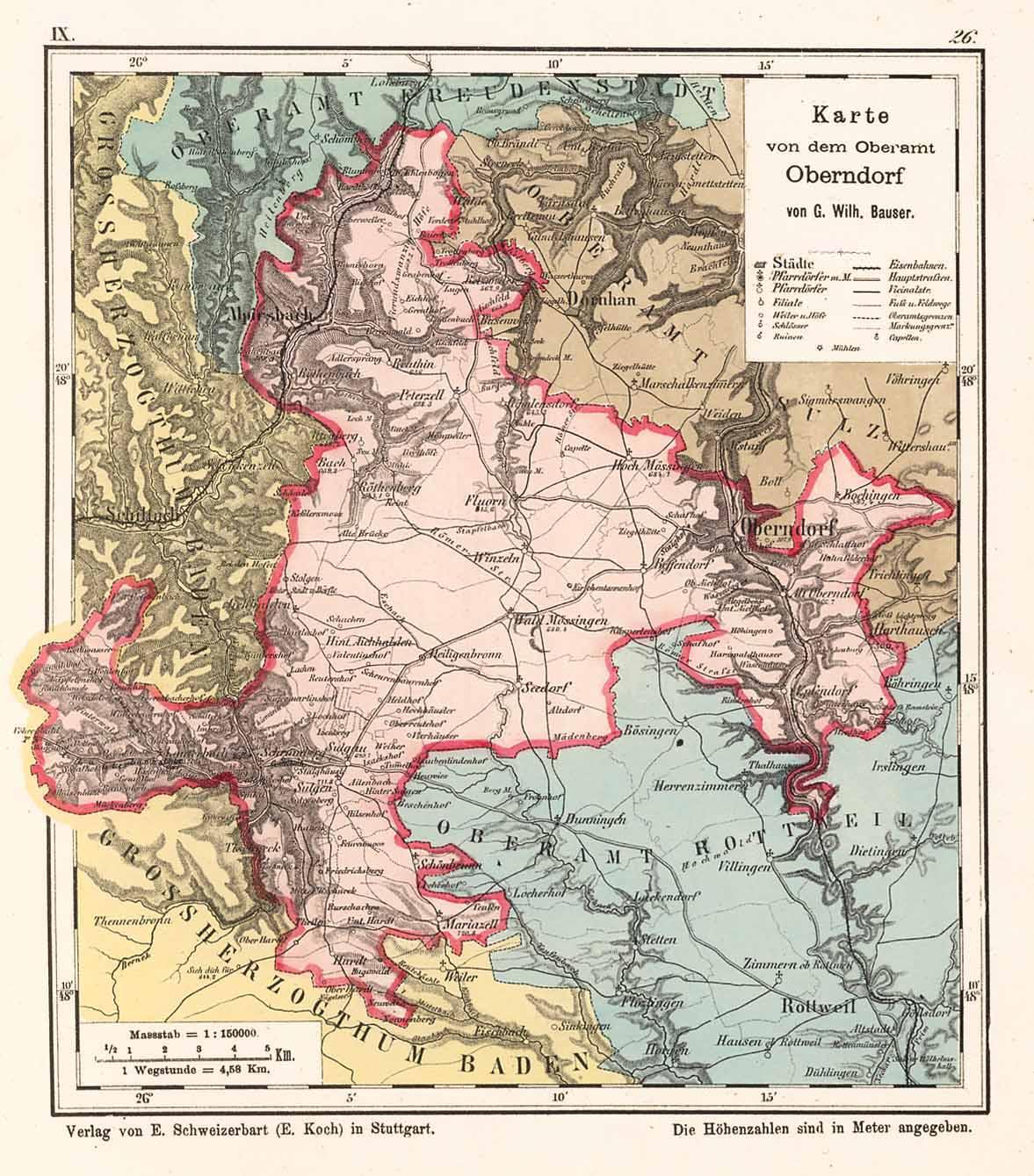 Oberamt Oberndorf Bauser Hand-Atlas REPRINT der KARTE von 1885 