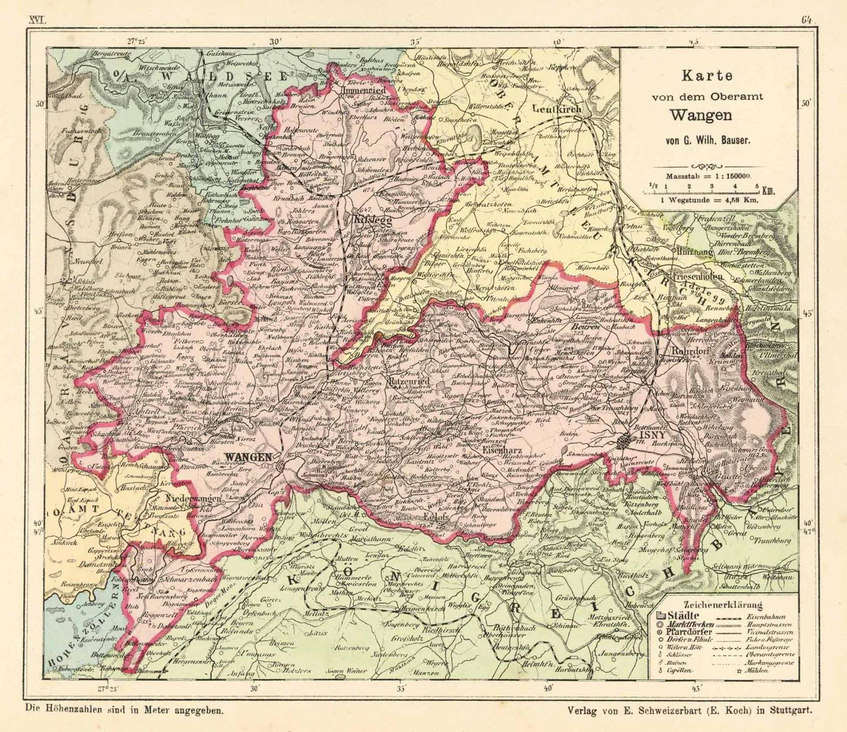 Karte von dem Oberamt Wangen von G. Wilh. Bauser. Verlag von E