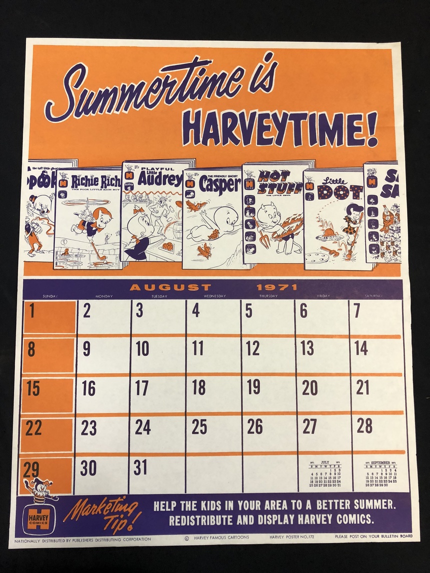 Harvey Comics Summer Lineup poster Promo Sales Calendar August 1971