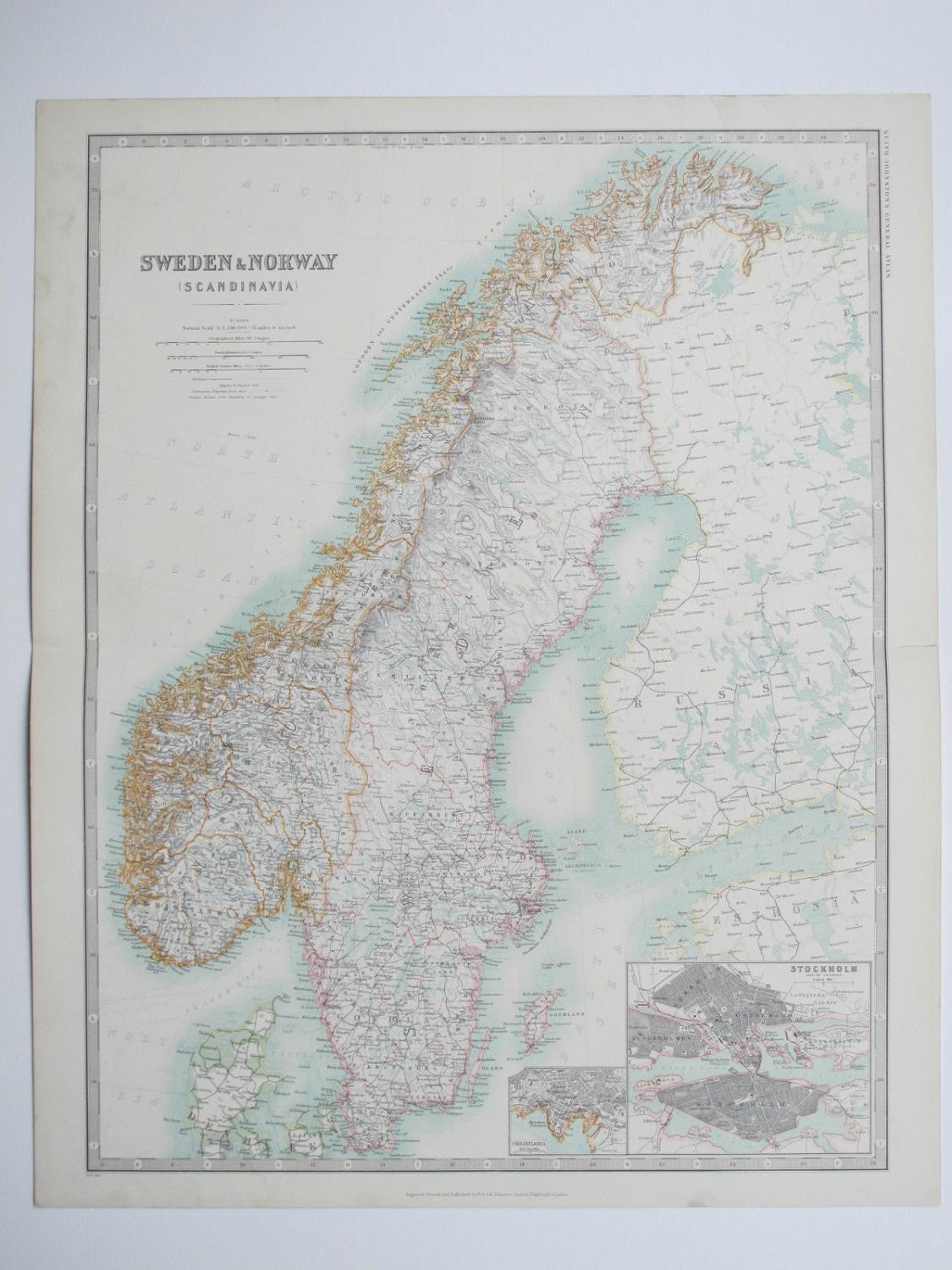 Sweden Norway Stockholm 1914 Large Map Johnston Beebybooks Sweden Norway Stockholm 1914 Large Map Johnston Beebybooks