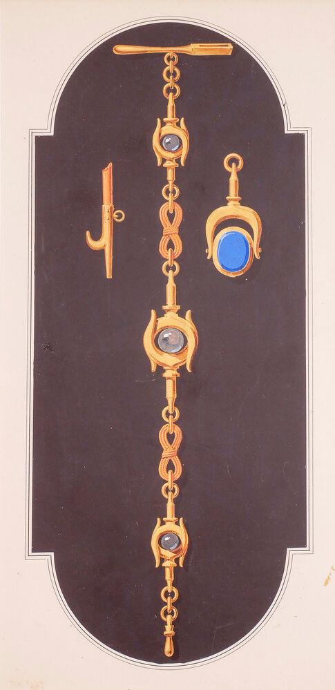 Original gouache design - gold bracelet with nautical detailing and charms. JEWELLERY. [ ]