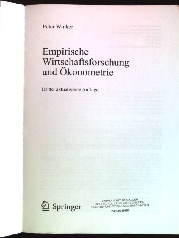 Empirische Wirtschaftsforschung und Ökonometrie. Springer-Lehrbuch. - Winker, Peter