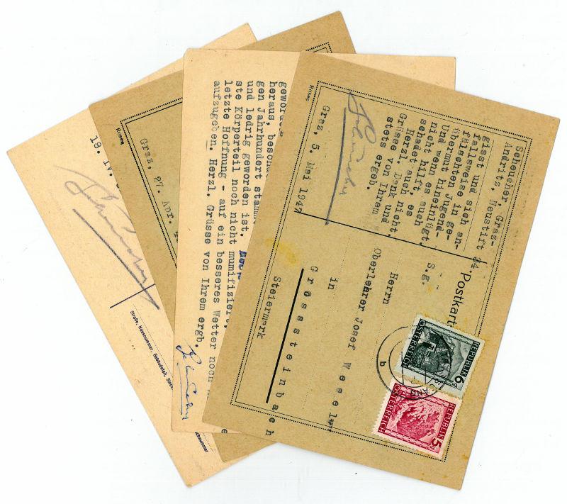 4 Ms Postkarten Mit Eigenh U Von Scheucher Franz Schriftsteller Geb 18 1951 Manuskript Nbsp Nbsp Papierantiquitat Antiquariat Inlibris Gilhofer Nfg Gmbh