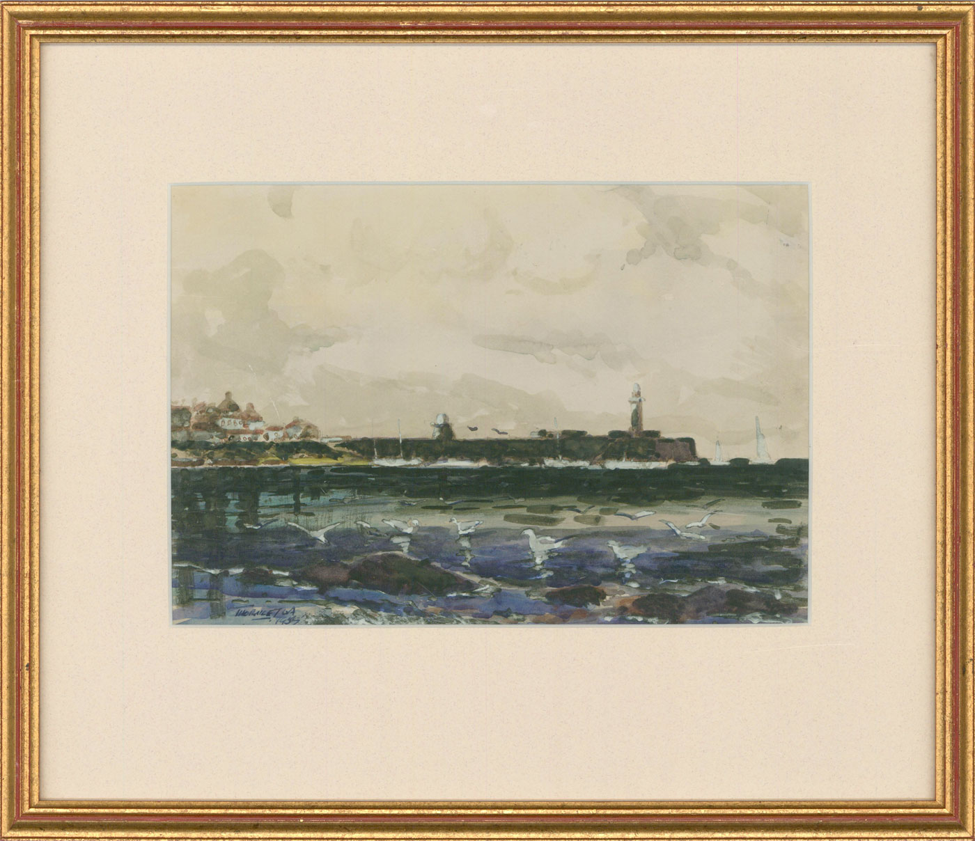 Bailey - Framed 1955 Watercolour, The Pier by Bailey: (1955) Signed by Author(s) Art / Print ...