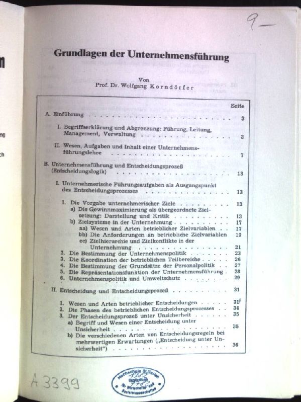 Grundlagen der Unternehmensführung. Gablers Einführungs-Text + Test; - Korndörfer, Wolfgang (Verfasser)