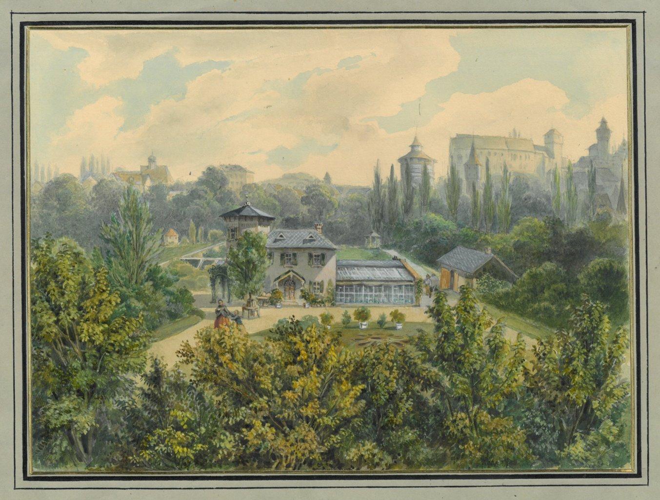 NÜRNBERG. Rosenau. Blick in die Gartenanlage der Rosenau auf eine