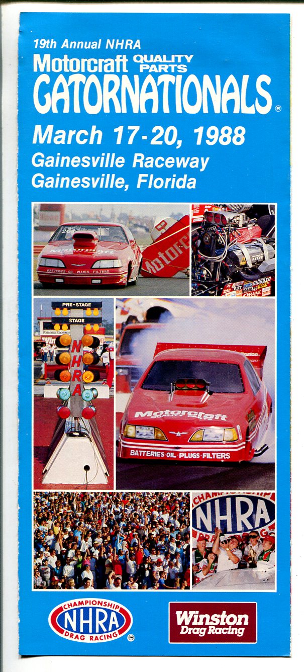 Gainesville Raceway NHRA Gator Nationals Race Brochure 3/8/1988FN