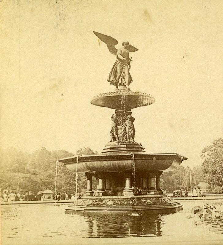 USA New York Bethesda Fountain Central Park Old Stereoview Photo