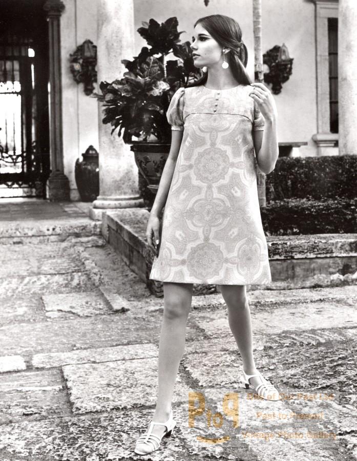 USA 1960's Women Fashion Avila Voile Tent Dress Dacron Greenwood Mills old Photo [ ]