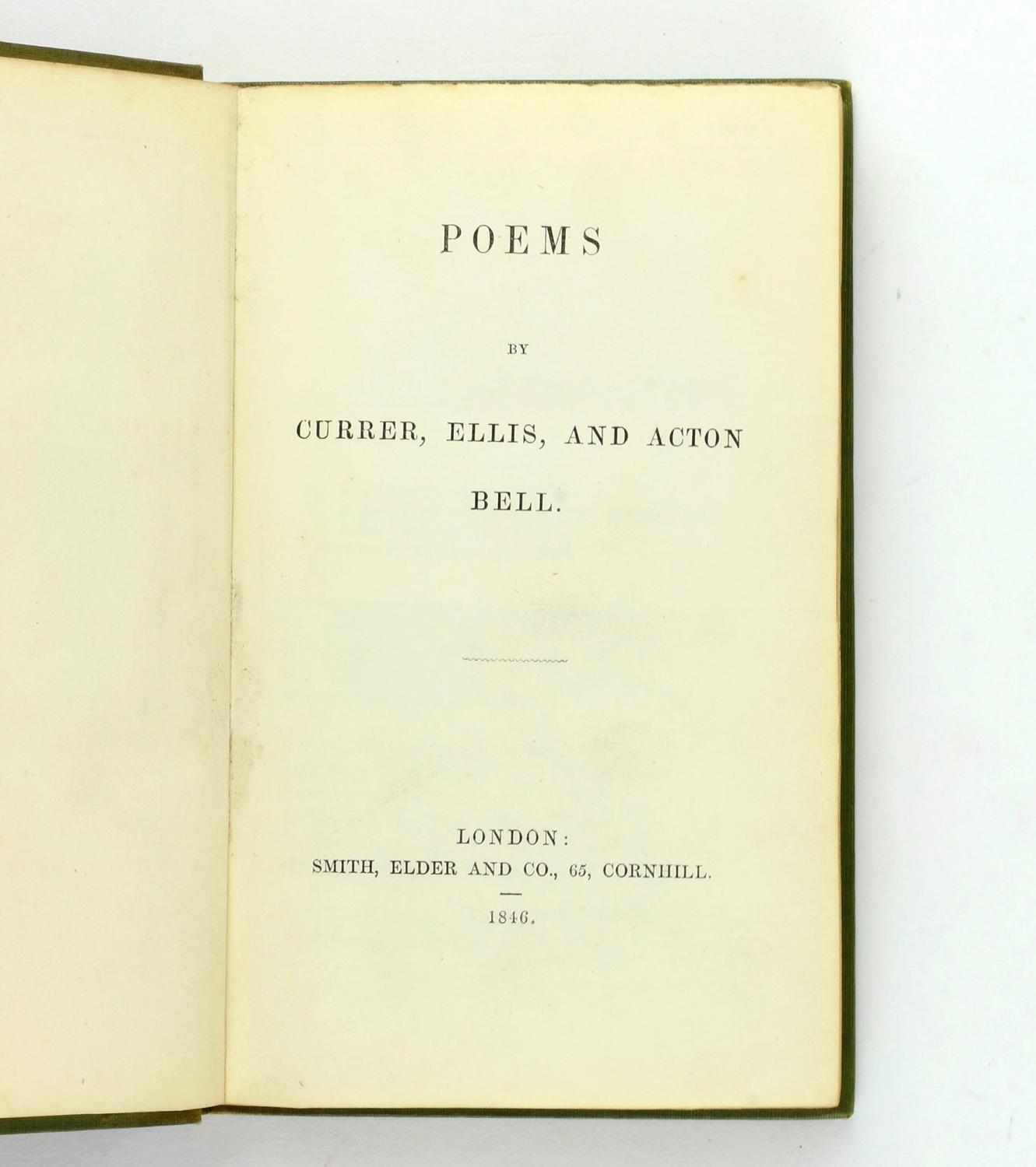Poems By Currer Ellis And Acton Bell By Bronte Charlotte Emily Anne 1846 Jonkers Rare Books