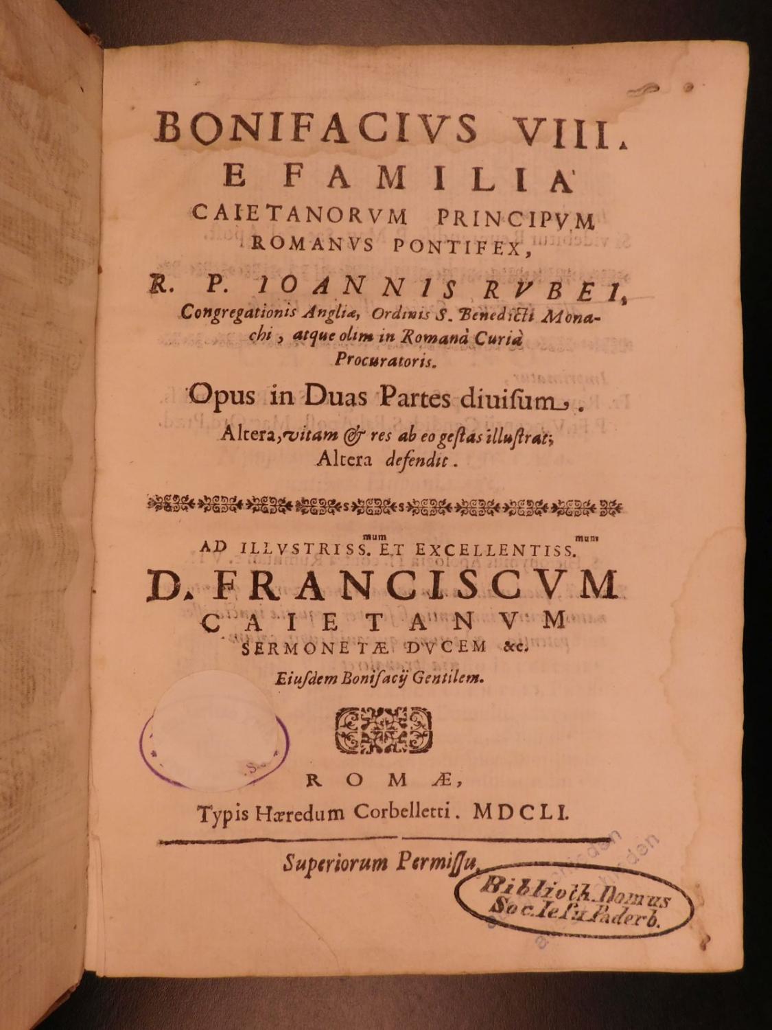 1651 Life of Pope Boniface VIII Philip IV France SCOTTISH Independence