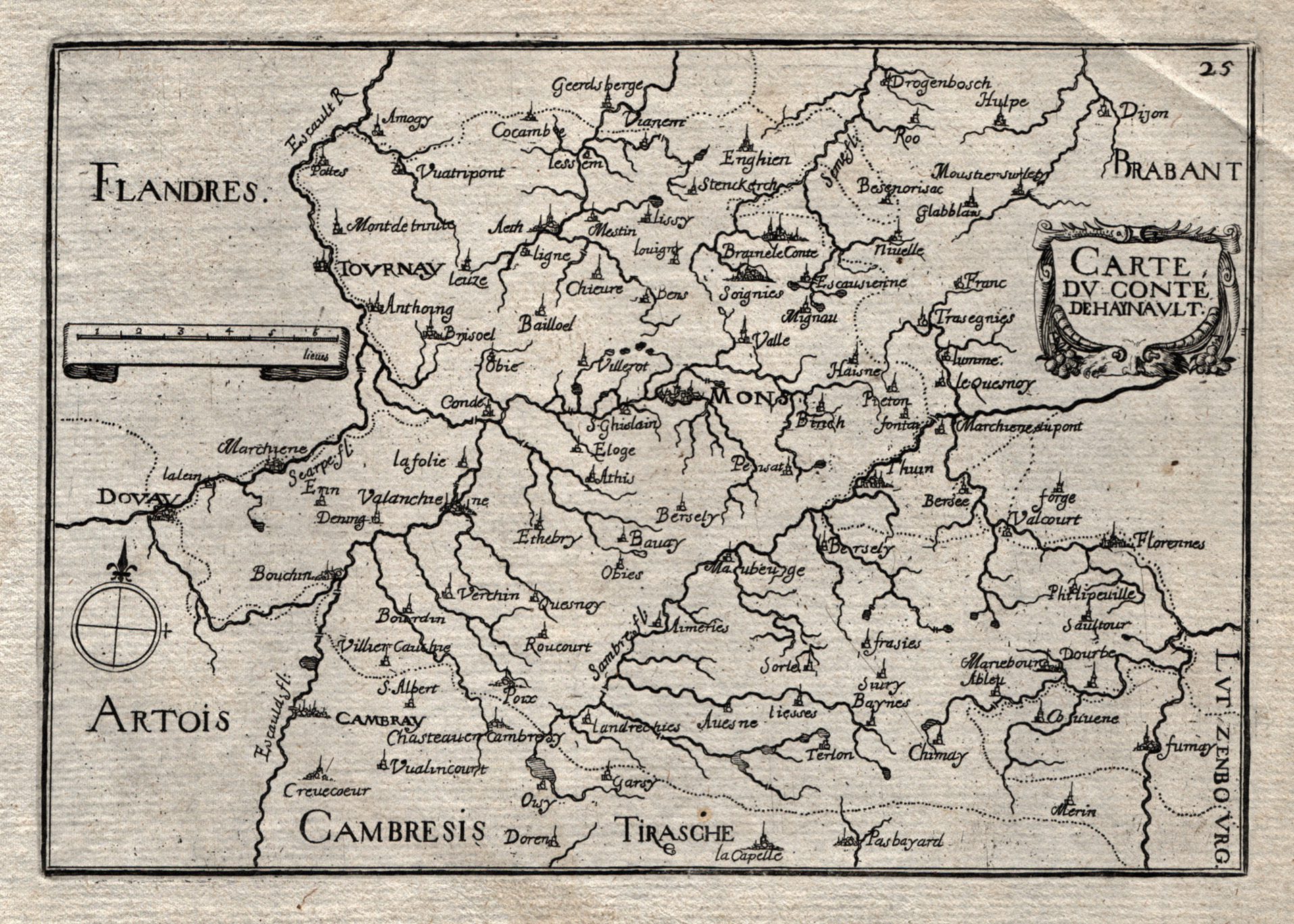 Kupferstich- Karte, b. Christophe Tassin, "Carte du Conté de Haynault