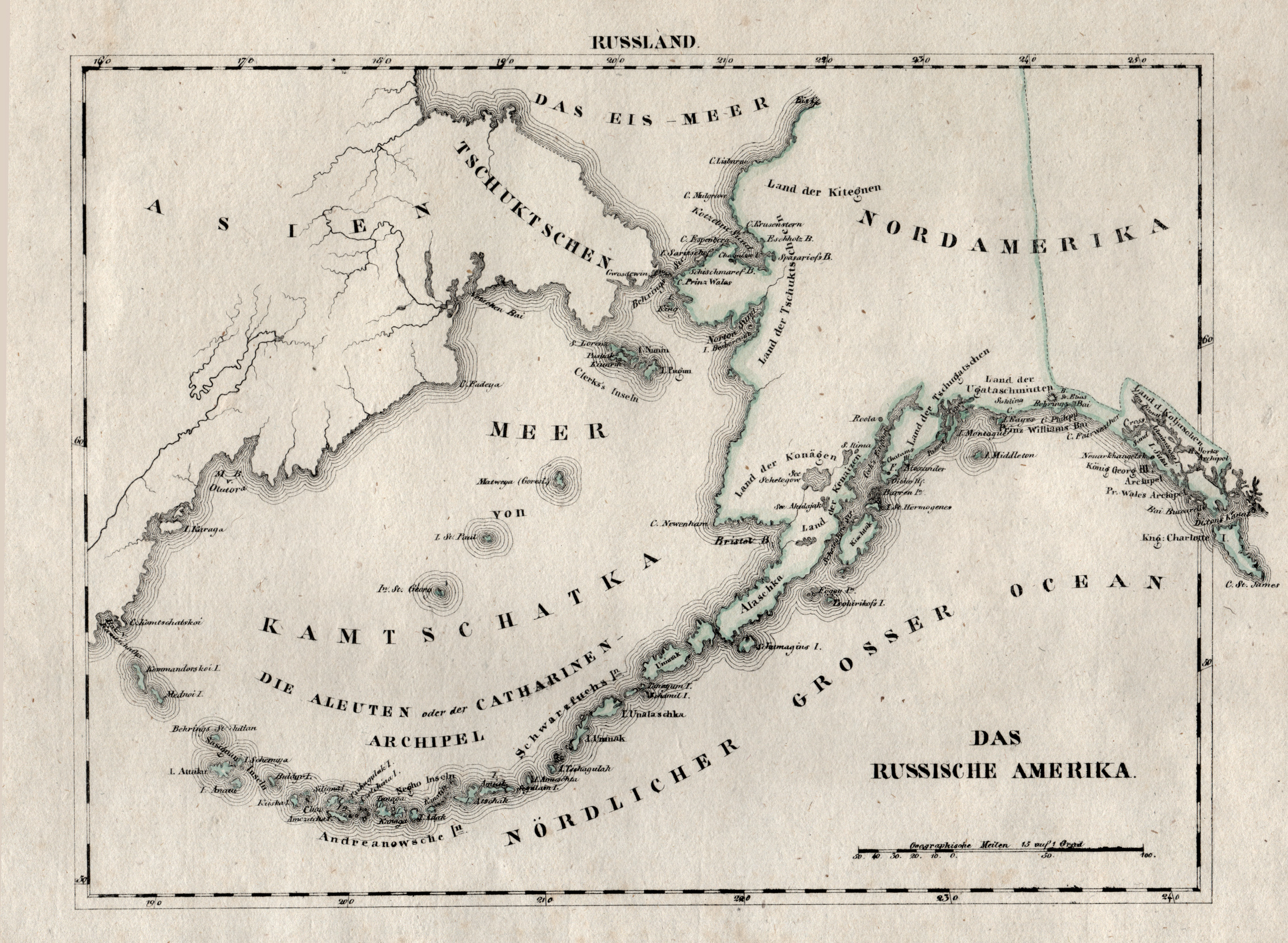 Litho Karte Aus Schliebens Atlas Von Europa Das Russische Amerika Von Usa United States Alaska Karte Antiquariat Clemens Paulusch Gmbh