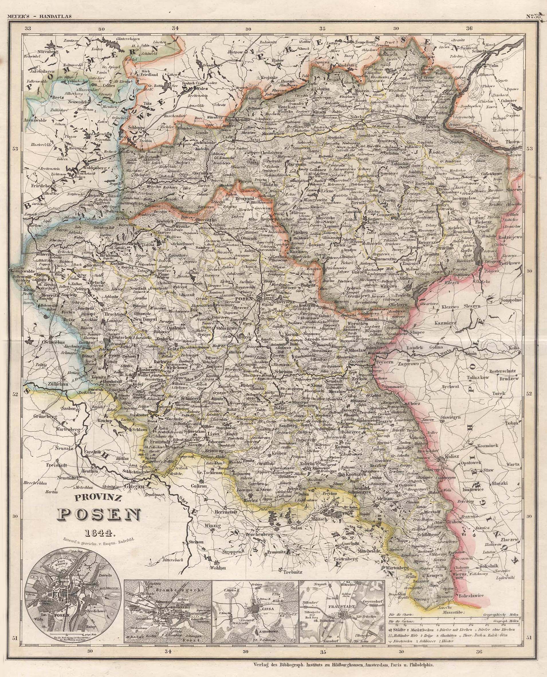 Stahlstich- Karte, n. Radefeld aus Meyers Grosser Handatlas, "Provinz