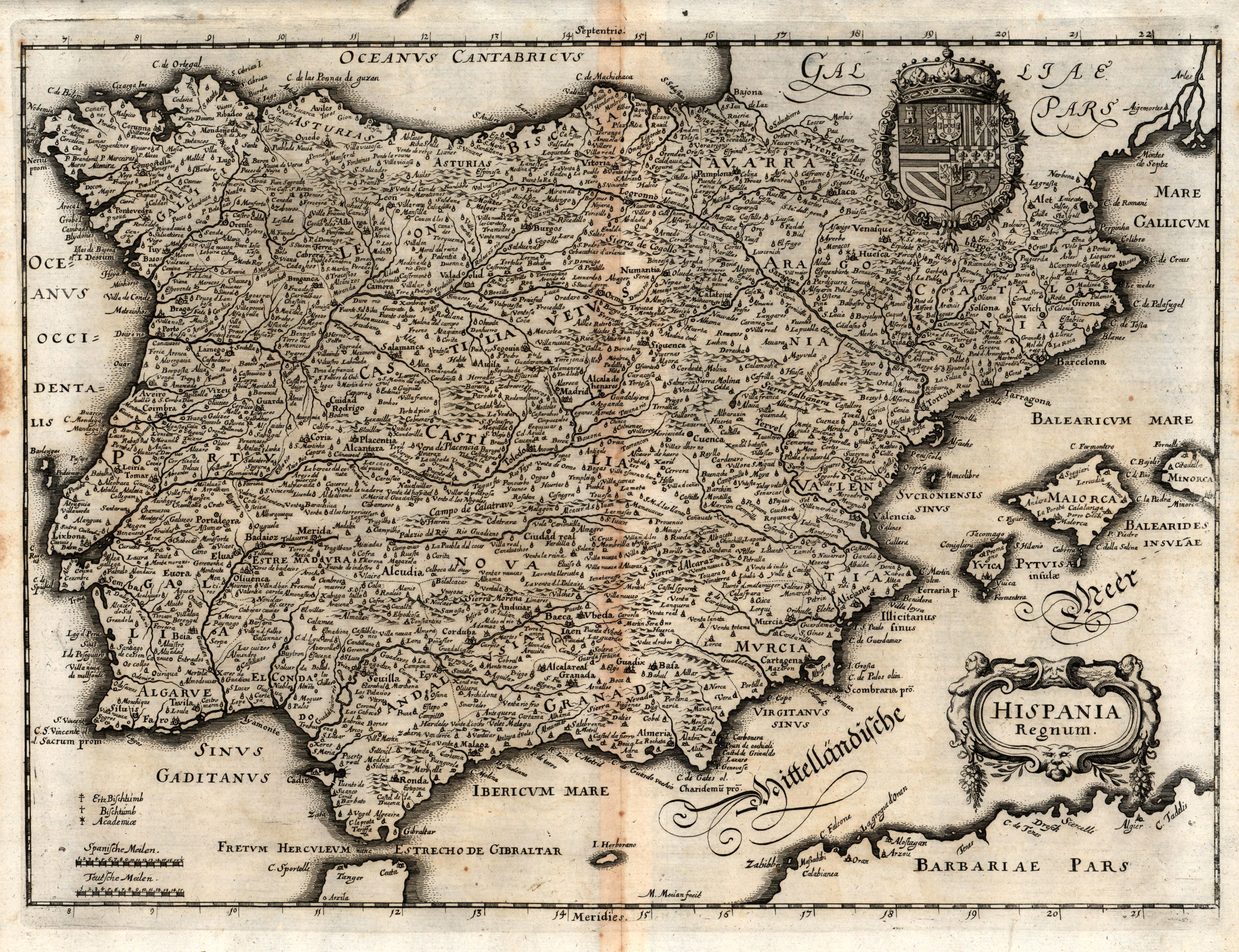 Kst Karte B M Merian Hispania Regnum Von Iberische Halbinsel Espana Spain Portugal Karte Antiquariat Clemens Paulusch Gmbh