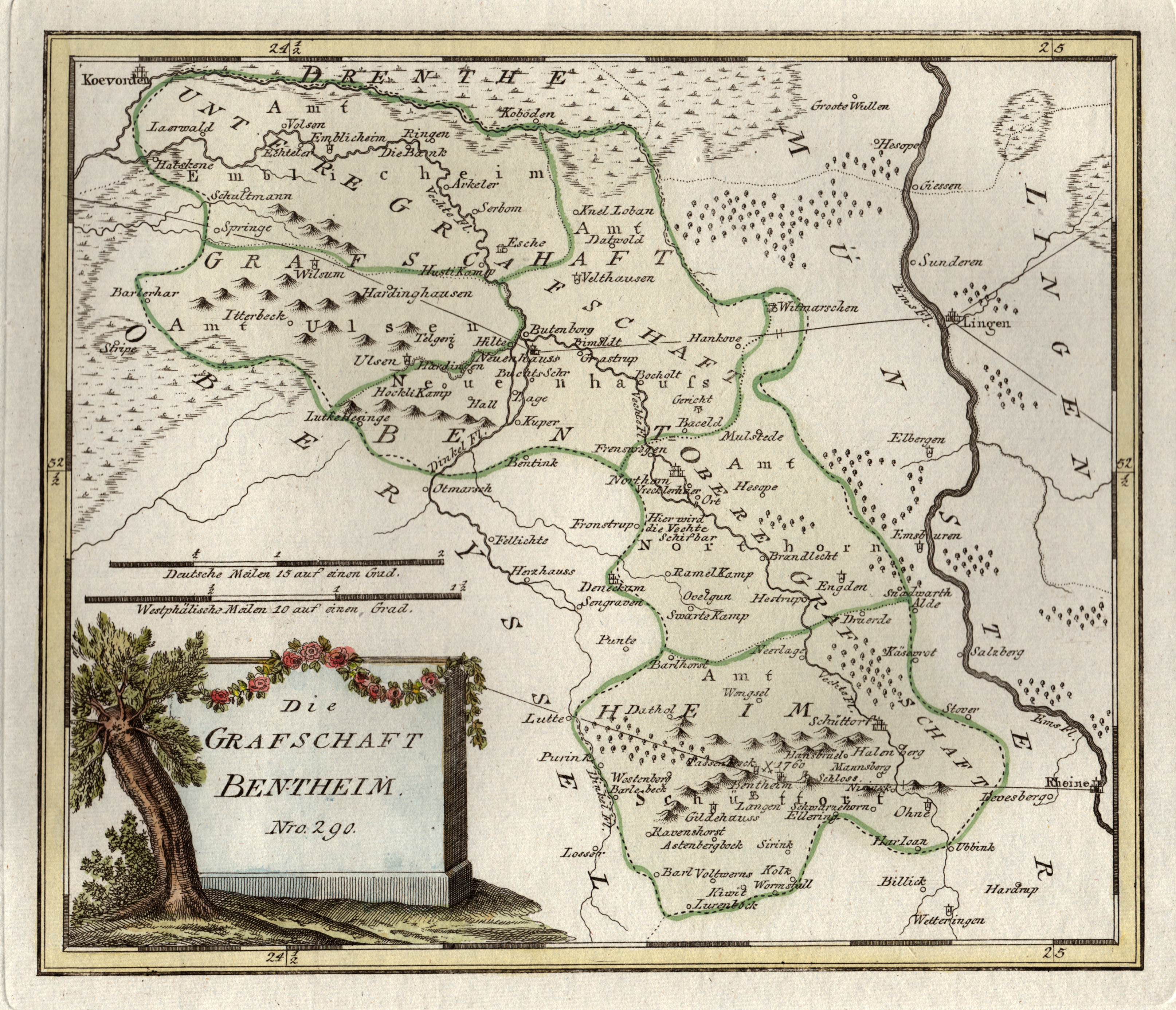 Kupferstich- Karte, v. Reilly, "Die Grafschaft Bentheim". by Bad Bentheim ( Grafschaft ):: Map 