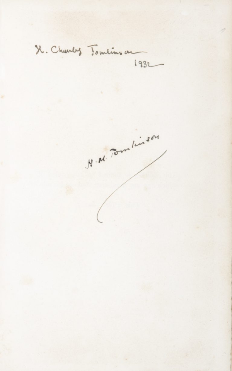 [Signé] An illustrated catalogue of rare books on the East Indies and a letter to a friend by H. M. Tomlinson (presentation copy) TOMLINSON, H. M. (1